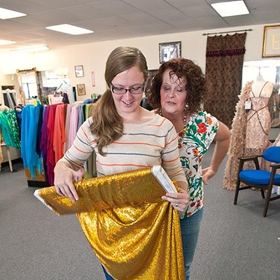 Lorena Ballard (left) and Lesa MacDonald admire the fabric selection at Helen Enox Fine Fabrics (Mark Hancock)