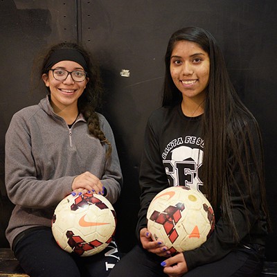 from left Alejandra Andrade and Mar&iacute;a Garc&iacute;a are some of the first student athletes from Santa Fe South High School to sign letters of intent to play college soccer. (Photo Laura Eastes)