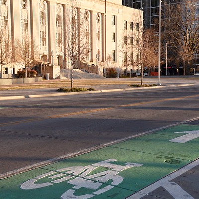 The concepts of livable streets are peppered through Oklahoma City&#146;s transportation system, like the bike lanes along Walker Avenue downtown. (Photo Laura Eastes)