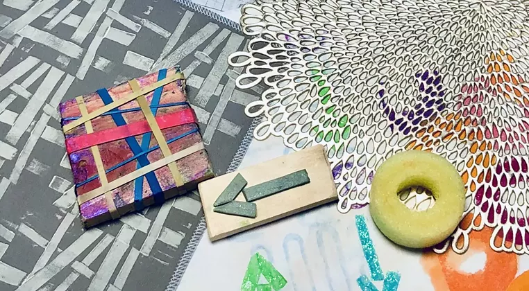 Image: Printmaking on Fabric with Found Objects with the Mod Quad Collective