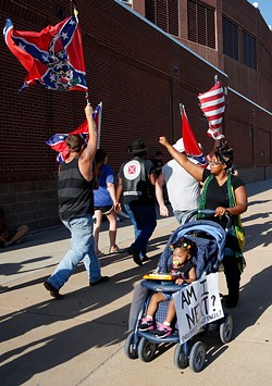 Protesters and counterprotesters briefly clash during a recent Black Lives Matter event in downtown Oklahoma City. (Garett Fisbeck)